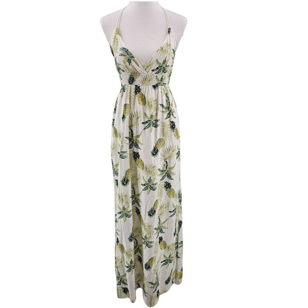 Promesa Womens L Pineapple Halter Maxi Dress